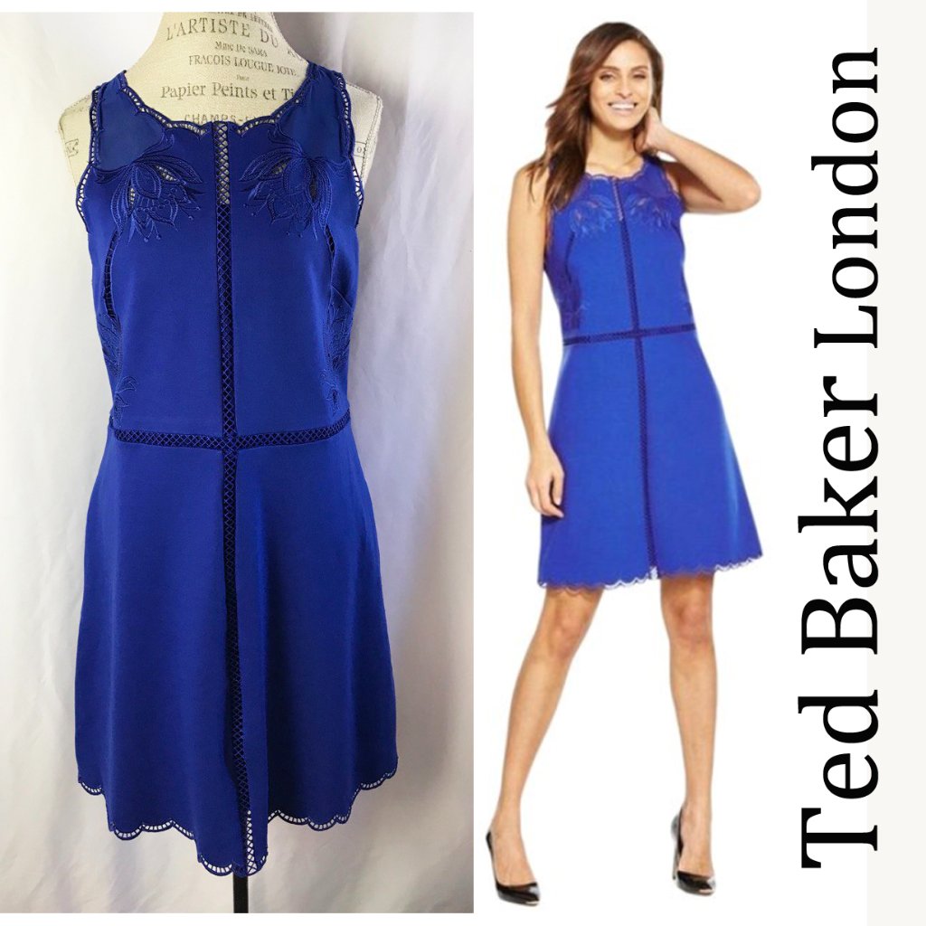 Ted Baker London Blue Codi Scalloped Cocktail Shift Dress Size S